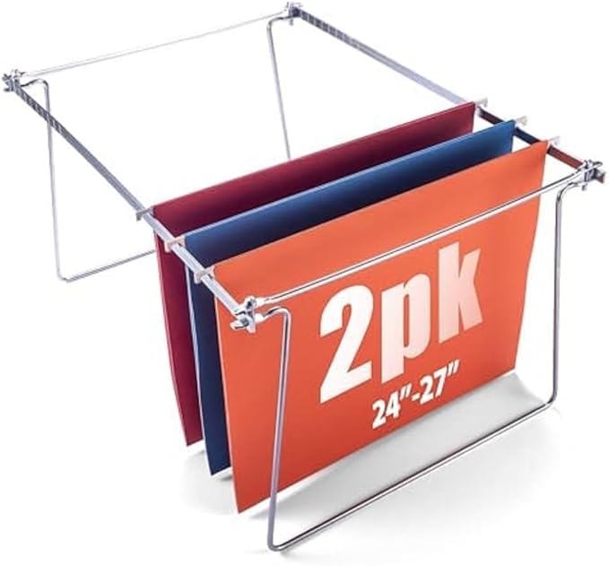 Officemate Hanging File Frame, Letter Size (Fits 24″–27″), Adjustable Heavy-Duty Steel File Drawer Organizer for Desks, Cabinets & Shelves, Set of 2 (91999)
