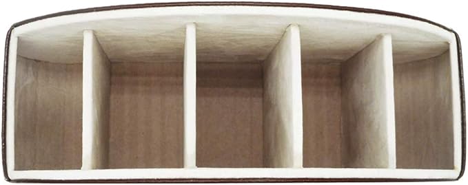 Remote Control Holder Organizer Table Desk Leather Control Storage TV Remote Control Organizer with 5 Spacious Compartments (Dark Brown with Beige Lining)