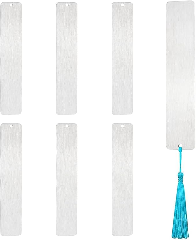 UNICRAFTALE 6Pcs 5.11" Metal Blank Bookmark Craft Tag Stainless Steel Rectangle Engraving Stamping Tags Pendant Decoration for Reading Office Supplies