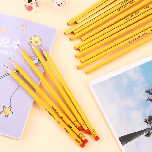 Pencils #2 HB Lead Woodcased Yellow Non Sharpened Hexagonal Shape Best For Schools Offices Teachers And Students Pack Of 12 Extra Strong Pencils With Eraser