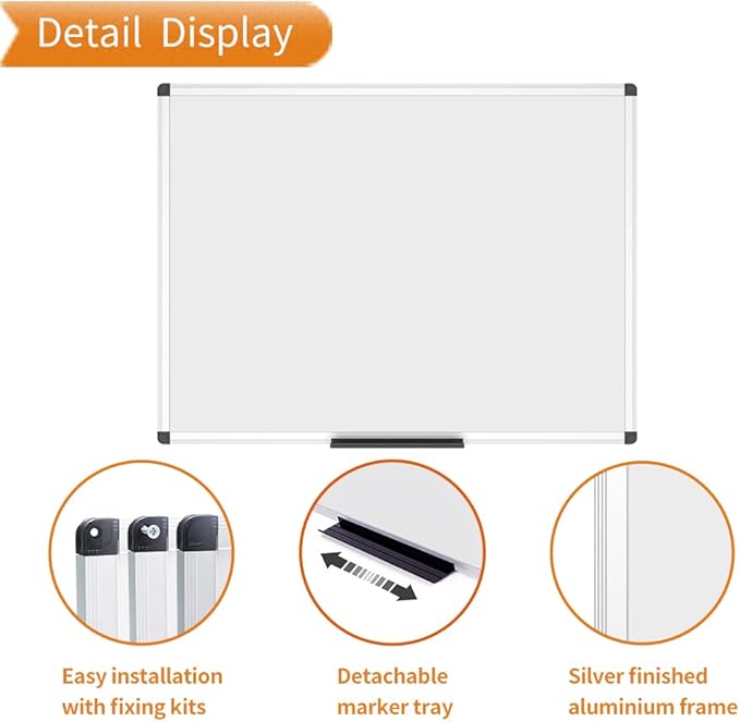 VIZ-PRO Porcelain Magnetic Dry-erase Whiteboard, 48 X 36 Inches, Silver Aluminiuim Frame