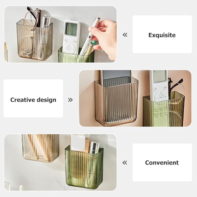 DOITOOL Semi-Transparent Remote Control Storage Box 2 Pack Wall Mounted Organizer with Adhesive Hooks for Home Office Bedroom Desk Punch Free Remote Controller Holder