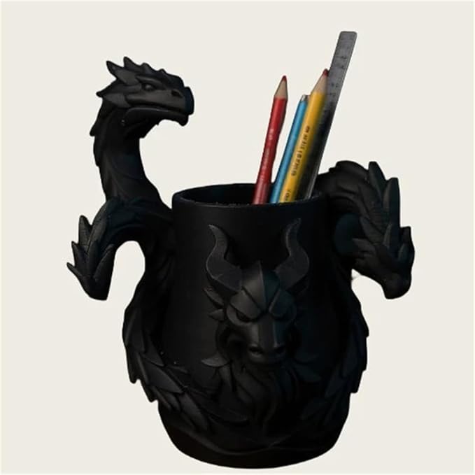 Mamarmot Gothic Three-Headed Dragon Makeup Brush Cup Storage Organizer, 3D Printed Cool Design, Office Supplies Desk Base, Desktop Decorative Holder for Men Women Gift (Three-Headed Dragon)
