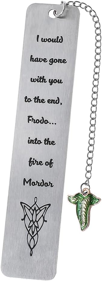 1Pc Fantasy Bookmark Gift Set - Metal Bookmarks with Elvish Leaf Pendant, Sword Charm & Evenstar Engraving, Epic Quotes Carved Jewelry for Book Lovers, Dark Academia Gifts for Readers (Elvish Leaves)