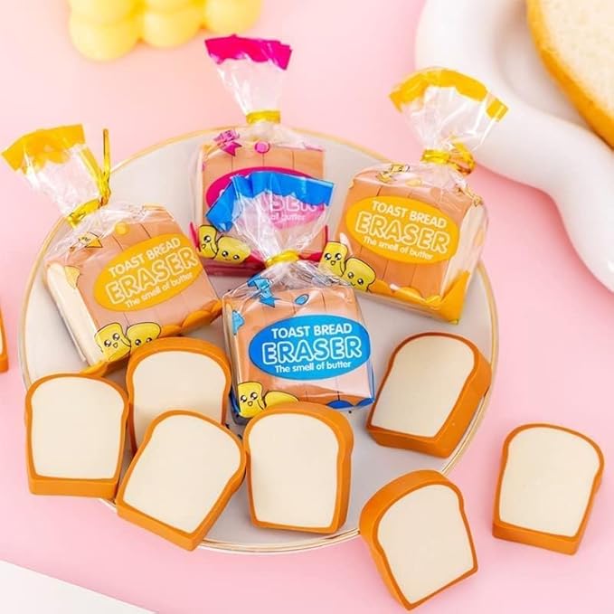 2Pcs Toast Bread Eraser Stationery Bread Shape Pencil Eraser Sketching Tools Drafting,Bread Eraser Cartoon Cute Pencil Eraser Supply for Kid Painters Artists Erasers and Correction Products