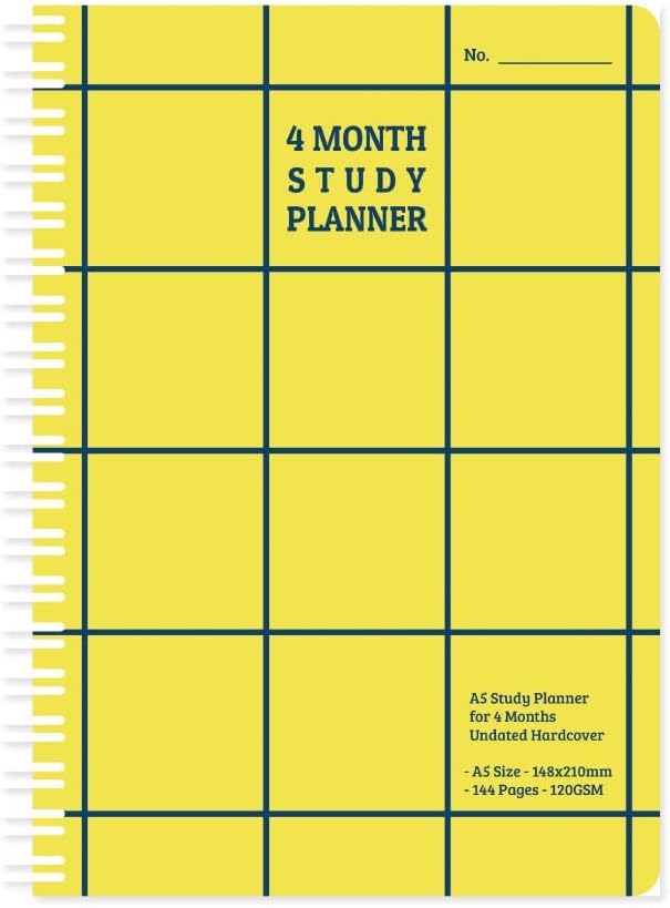 Monolike Checkers 4 Month Study Planner, Yellow - Academic Planner, Weekly & Monthly Planner, Study plan