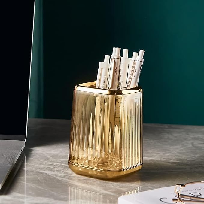 Pen Holder for Desk, Makeup Brushes Cup, Pencil Organizer, Pen Cup Pencil Caddy for Office Home Art Supply (Amber Color)