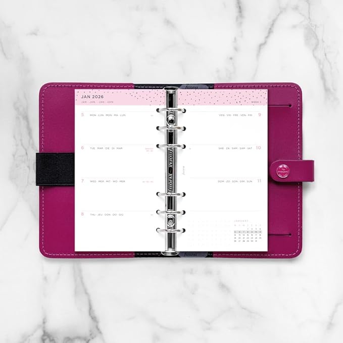 Filofax Calendar Diary Refill, Personal/Compact Size, Week-to-View, Confetti Minimal Diary Pack, Multilingual: Five Languages, 2026 (C68491-26)