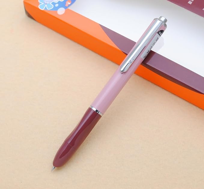 OASO K016 Retractable Fountain Pen Set 0.5mm with 4pcs Blue Ink Cartridges Smooth Writing for School Students (Deep Sea Pink)