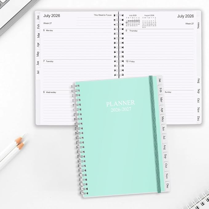 Cheericome Planner 2026-2027, Monthly Weekly Planner Runs January 2026 to June 2027, 26-27 Planners with PP Cover and Elastic Bond, 18 Month, Teal Monthly Planner Calendar