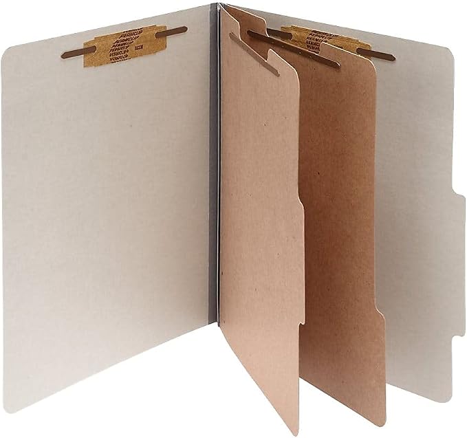 ACCO 15056 ACCO Pressboard 25-Point Classification Folders, Ltr, 6-Section, Mist GY, 10/Box