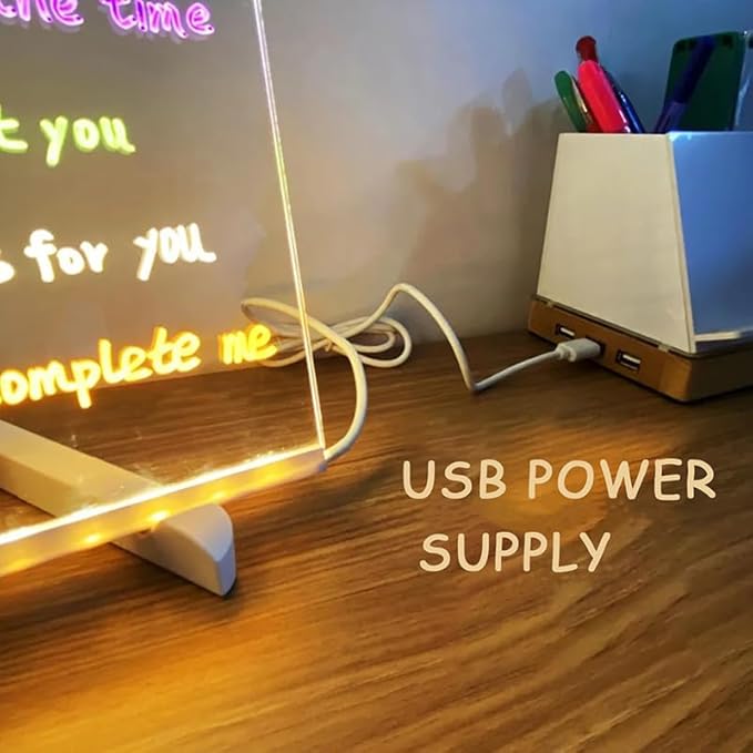 Led Note Board with Colors, 4 Modes & 7 Colors Acrylic Dry Erase Board with Light, 7 Markers, Led Illuminated Drawing Board for Office Home (11.8 * 7.9 in)