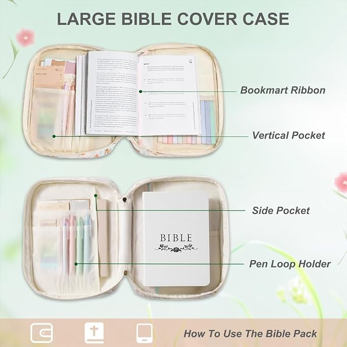 Bible Cover Case for Women, Bible Bags Large Quilted Bible Cover with Bible Study Supplies Accessories Church,Classroom,Campus,Neighborhood Association (Colorful,M/L)