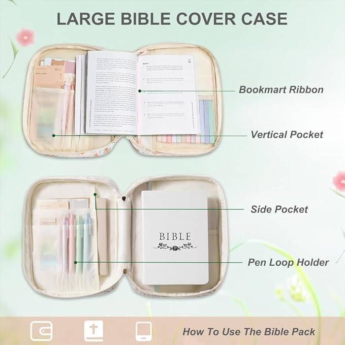 Bible Cover Case for Women, Bible Bags Large Quilted Bible Cover with Bible Study Supplies Accessories Church,Classroom,Campus,Neighborhood Association (Colorful,M/L)