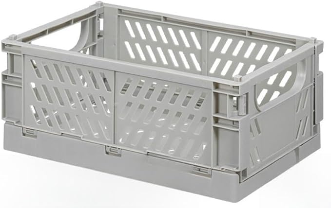 2 Pack Plastic Storage Collapsible Crate Organizer Basket Bin for Organizing Desk Drawer Shelf for Home Kitchen Bedroom Bathroom and Dorm Storage, 9.8x6.5x3.8in, Grey
