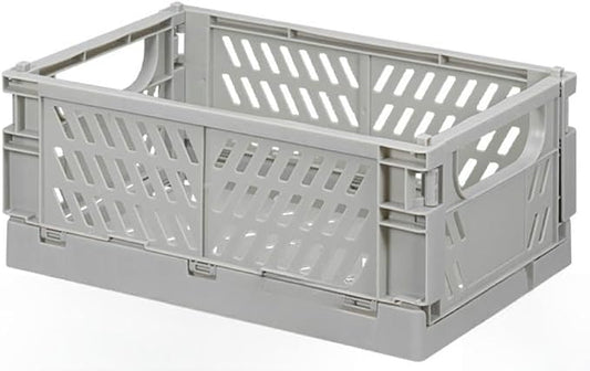 2 Pack Plastic Storage Collapsible Crate Organizer Basket Bin for Organizing Desk Drawer Shelf for Home Kitchen Bedroom Bathroom and Dorm Storage, 9.8x6.5x3.8in, Grey