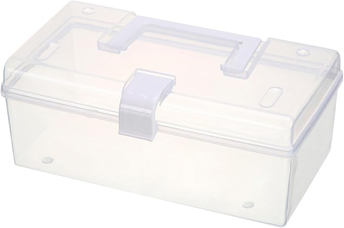 Transparent Storage Box Large Capacity Handheld Desktop Organizer Portable Multifunctional Storage Container with Handle for Home Office (L)