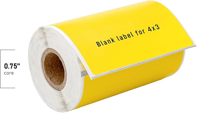 HOUSELABELS 4" x 3" Yellow Shipping Labels on 0.75" Core Compatible with Zebra and Rollo Printers, 50 Rolls / 200 Labels per Roll