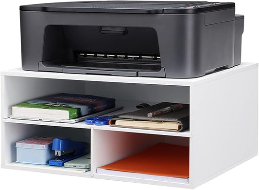 EMERIT Printer Stand for Desk - 2 Tier Desktop Printer Stand with Paper Storage, Printer Riser Organizer for Home Office, Holds up to 30 lbs, White