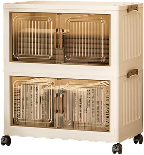 Thick Foldable Storage Bins with Wheels, Closet Organizers with Lid, Multi-Layer Stackable Organizer for Living Room, Bedroom, Kitchen, Office, Dorm