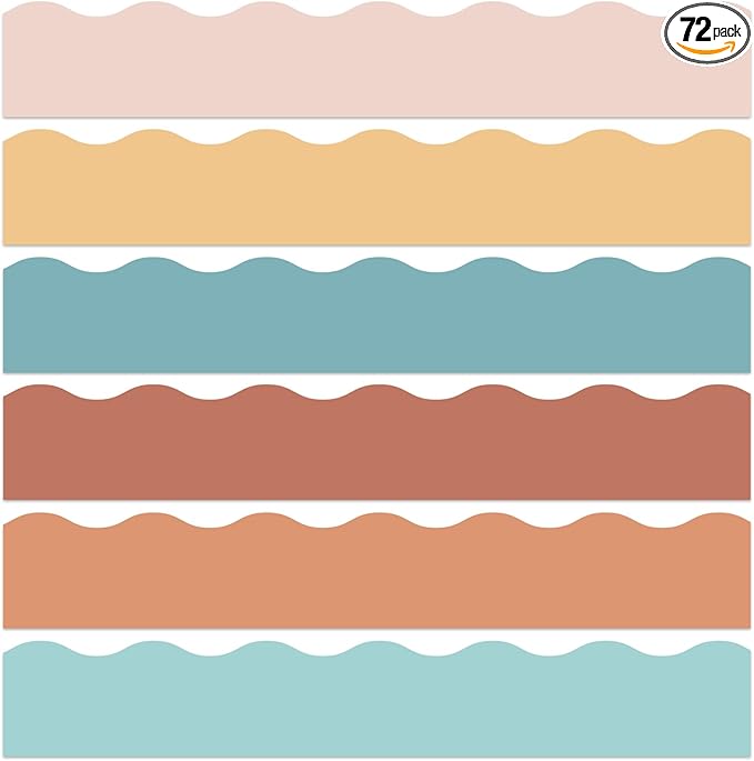 85 Feet Warm Boho Bulletin Board Border Classroom Scalloped Boho Groovy Bulletin Board Paper 6 Scalloped Border Trim Hippie DIY Supplies for Back to School Home Office Wall Decor,72 Pcs