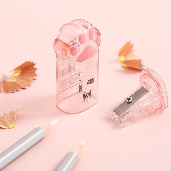 Pink Cute Cat Paw Pencil Sharpener Kawaii School Supplies Student Prize Kids Gift Kawaii Pencil Sharpener Cat Schools Supplies for Girls Cat Lovers Office School Home Writing and Correction Supplies