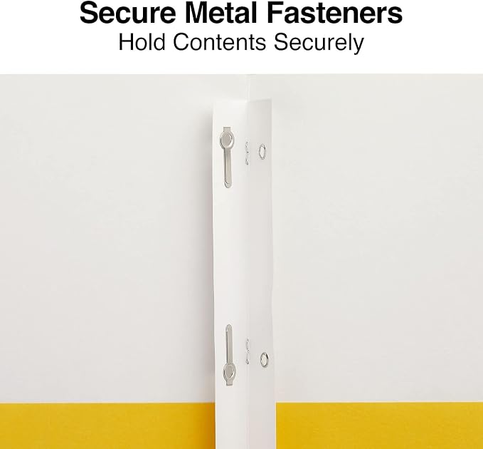 Staples School Grade 2‑Pocket Folders with Fasteners, Yellow, Letter‑Size Durable Classroom & Office File Folders, 25/Box