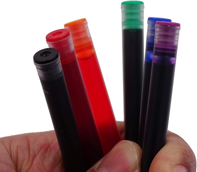30 PCS Jinhao Fountain Pen Ink Cartridges Refill 6 Colors Set, Black, Blue, Apple Green, Purple, Red and Orange International Standard Size 2.6mm Bore Diameter