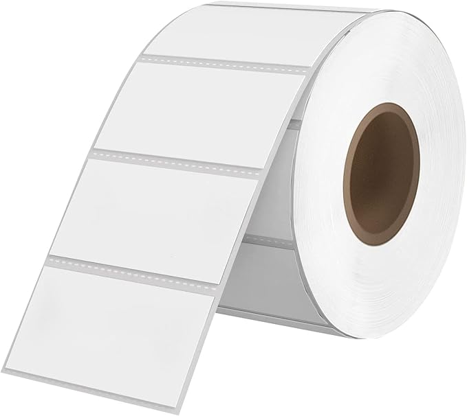 2x1 Thermal Labels Rectangle Thermal Sticker Labels with Perforated Line, 1000 Sheets/1 Roll, White, for Barcode Price Mailing Shipping Name Small Business