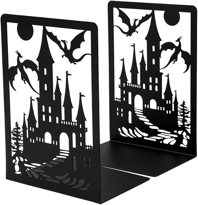 Book Ends, Bookends, Book Ends for Shelves, 1 Pair Non Skid Metal Book Divider Decorative Holder, Abstract Art Desgin Book Stopper Supports for Office, Home (Dragon B)