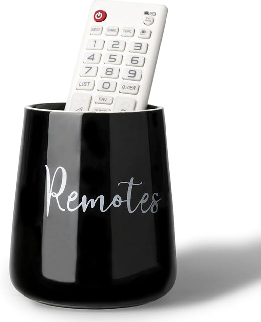 LEETOYI Ceramic Remote Control Holder, 4.1" Remote Caddy Storage (Black)