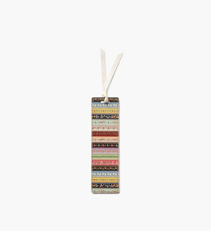 RIFLE PAPER CO. Gemma Bookmark 6" L x 1.75" W, Saffiano PU with a Grosgrain Ribbon, Metallic Gold Foil Logo, Perfect for Book Lovers, Writers, & Readers