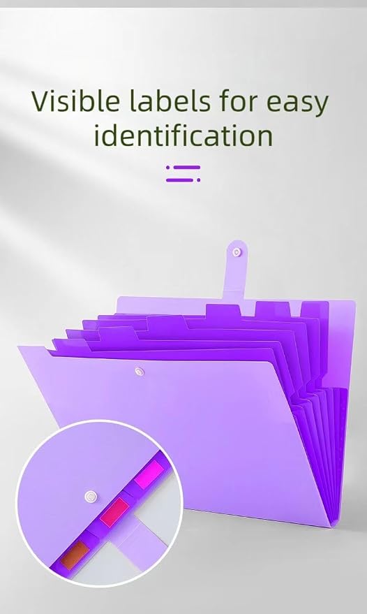 Purple Accordion File Folder,8 Pockets Expanding File Organize with Labels,A4 Letter Size Paper Document Receipt Organizer Accordion Filing Folder for Classroom,Home,Office