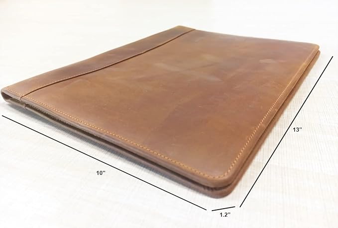 Leather Portfolio for Men, Personalized Leather Padfolio for Women, Genuine Leather Resume Folder Notepad Holder for A4/Pad, Folio Document Organizer, Legal Pad Business Portfolio Organizer