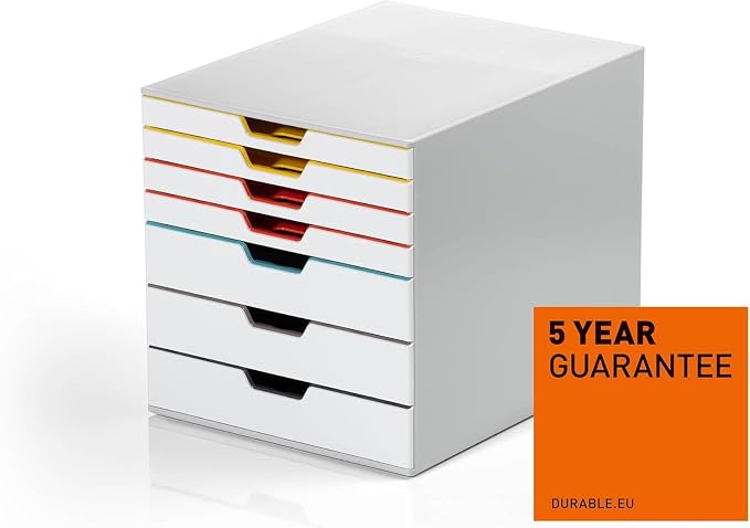 Durable VARICOLOR 7 Drawer Unit - White Desktop Drawer Set with 7 Color Coded Draws - Letter Size Files - Perfect for Storing Documents and Paper Work