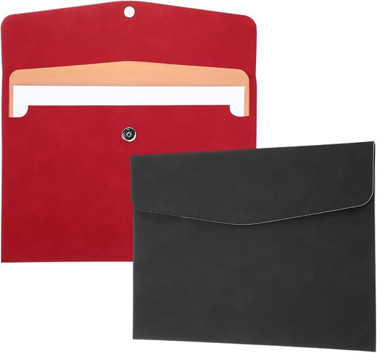 PATIKIL 2Pcs PU Leather File Folders, 13x9 A4 Document Holder Waterproof Envelope Folder with Snap Closure, Portable Portfolio Organizer Case for Paper Receipt, Black/Red