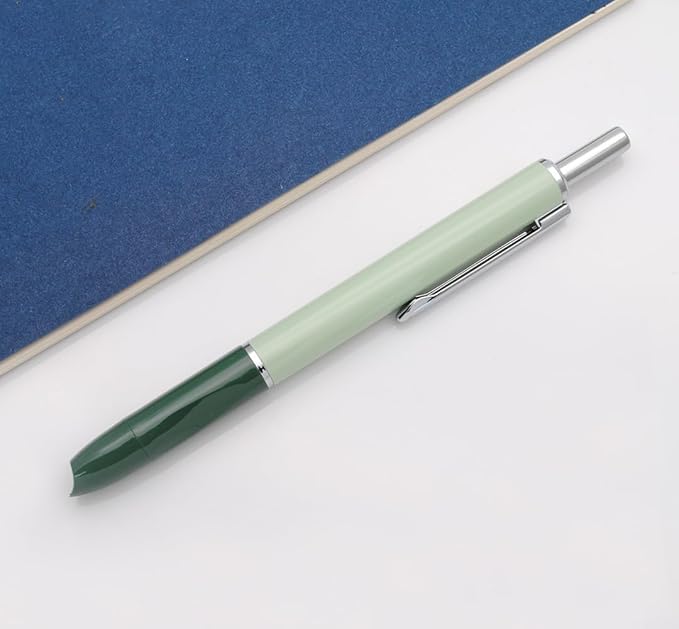 OASO K016 Retractable Fountain Pen Set 0.5mm with 4pcs Blue Ink Cartridges Smooth Writing for School Students (Deep Sea Green)