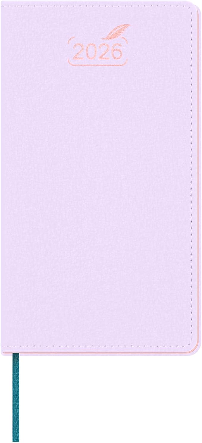 BEZEND Pocket Monthly Planner 2026, Small Calander Book 3.5" x 6.5" Runs Dec 25 to Jan 27, 14-Months Slim Planner for Purse with Rose Gold-Glided Paper Edge & PU Leather Softcover in Lilac