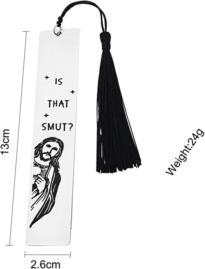 Peeking Jesus is that Smut?Bookmark Inscribed with Hilarious Text and Tassels for Book Lovers,Funny Bookmarks for Adults Humor(Metal Black)