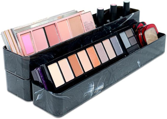 Best Kept | Pantry Organizer | Plastic | Shower Shelves | Makeup Brush Organizers | 3-Piece Dark Grey Marble Trays