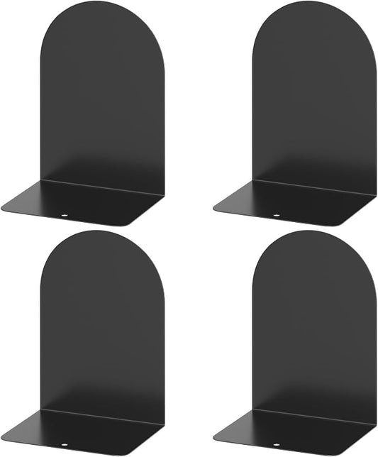 Bookends 2 Pairs, Metal Round Bookends for Shelves, Book Ends for Desk, Book End to Hold Books, Book Stopper, Black Bookend for Home Office