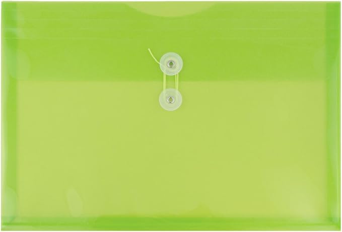 JAM PAPER Plastic Envelopes with Button & String Tie Closure - Letter Booklet - 9 3/4 x 13 - Assorted Primary Colors - 12/Pack