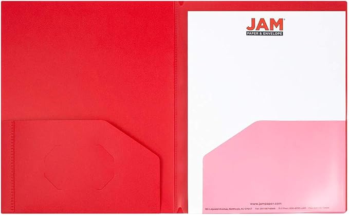 JAM PAPER Heavy Duty Plastic Multi Pocket Folders - 10 Pocket Organizer - Red - 2/Pack
