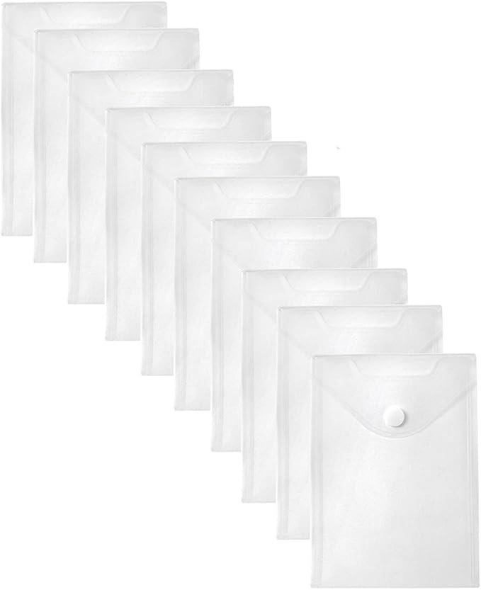 7x9 Clear Plastic Envelopes Hook Loop Closure Receipt Stickers Storage Holder 10 Pack