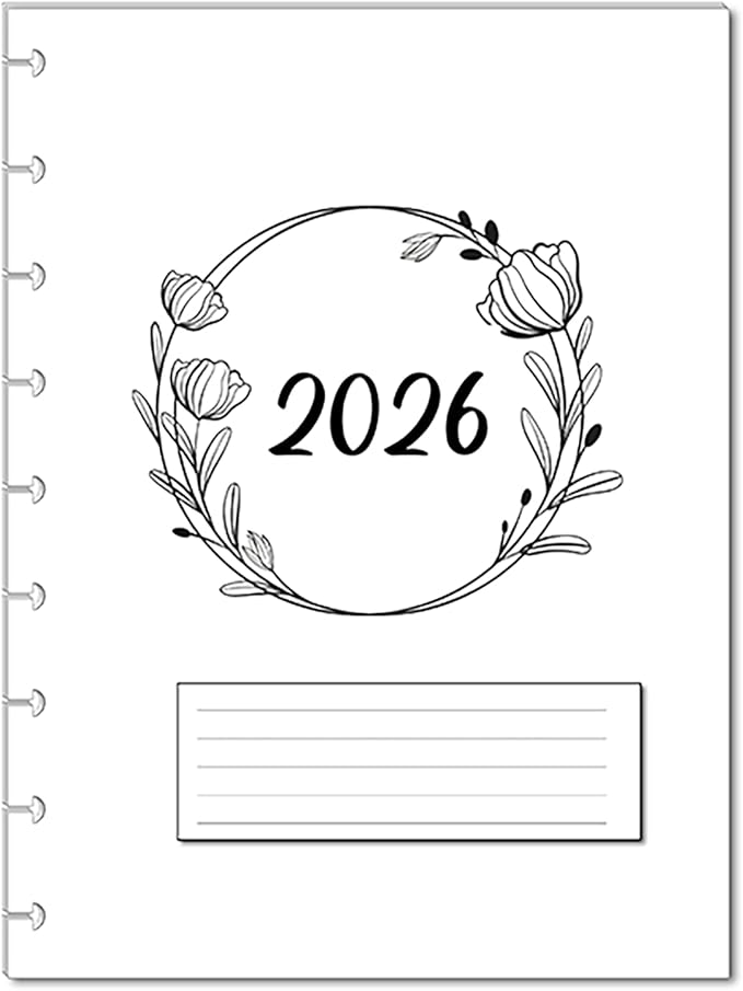 2026 Monthly Planner Calendar Refills for 7,8,9,11 Disc Mini, Classic, Skinny, Junior, Big size Discbound, Happy Planners, Loose-Leaf Inserts, 12 Month (9 Disc Classic, Flowers)