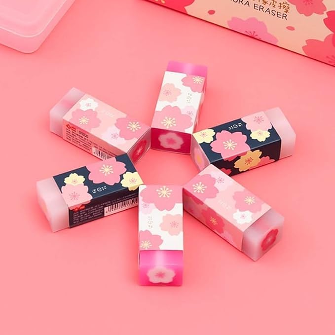 3Pcs Pink Lovely Cherry Blossoms Rubber Erasers Petal Sketch Painting Pencil Correction Tool Japanese Atationery Supplies School Office Stationery Supply Standard Pencil Erasers,Cube Erasers
