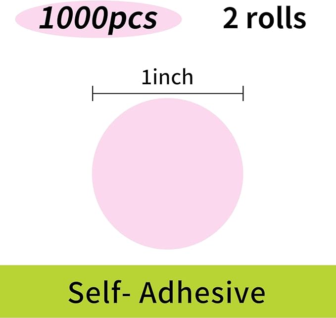 STARLIBOO Colored Dot Stickers, 1 Inch Pink Circle Color Code Label, Pink Waterproof Garage Sale Stickers, Yard Sale Price Labels (2 Rolls, 1000Pcs)