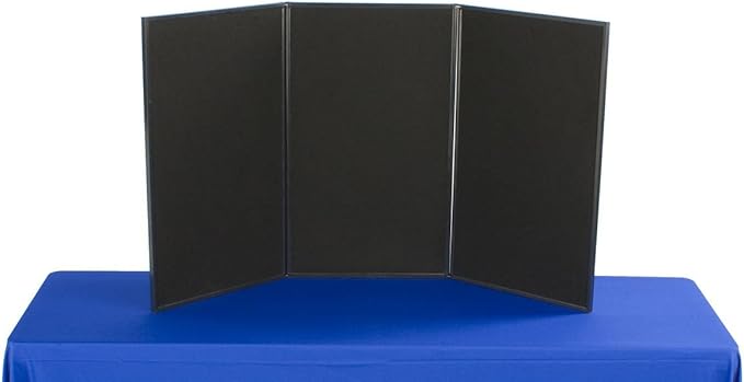 Displays2Go 3-Panel Trifold Tabletop Display Board, 54 x 30, Black & Gray Fabric Hook-and-Loop Board for Trade Shows & Presentations (3P5430BKGR)