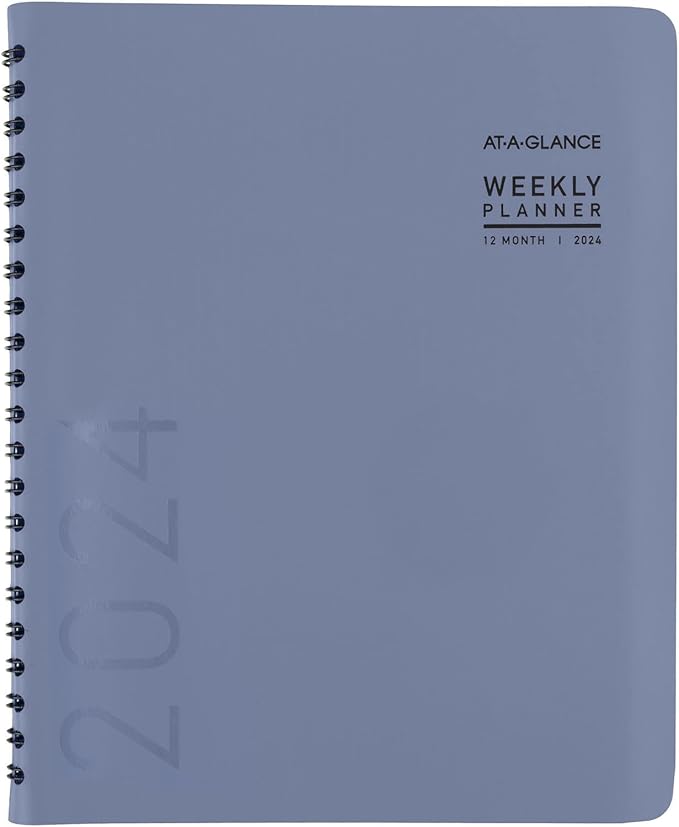 AT-A-GLANCE 2024 Weekly & Monthly Planner, 8-1/4" x 11", Large, Monthly Tabs, Faux Leather, Contemporary Lite, Slate Blue (70940X2024)