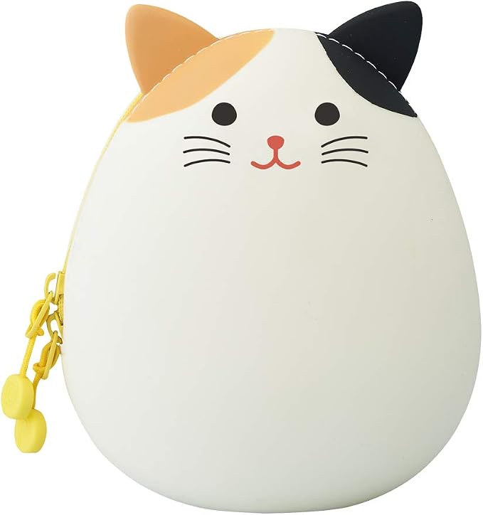 LIHIT LAB PuniLabo Zipper Pouch, Egg-Shaped, 3.8" x 4.7", Calico Cat (A7783-7), Large: 1.3 x 4.7 x 3.8 inches